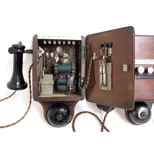 202 - Railway wall mounted wooden telephones - GWR pattern with separate mouthpiece & non trembler bell, s... 