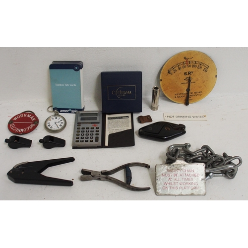 208 - Quantity of small hardware including ticket clippers, BR(M) Limit pocket watch 18090 (not working), ... 