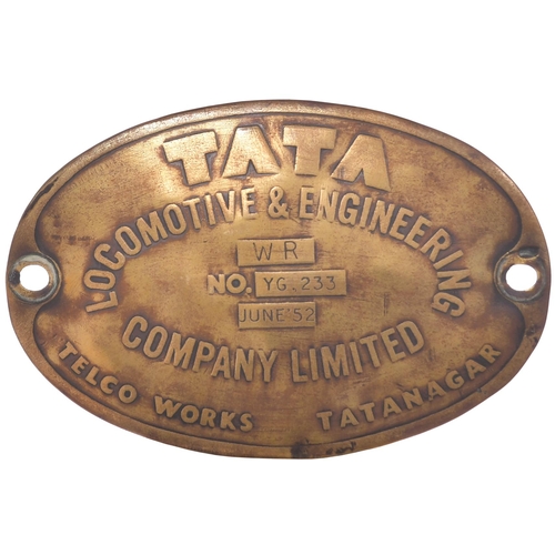 217 - Worksplate or possibly numberplate TATA WR YG233 JUNE 52, from India Railways metre gauge class YG 2... 