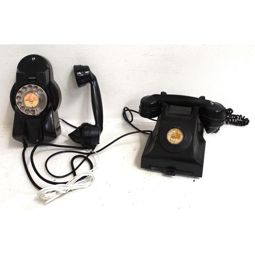 226 - Two black Bakelite phones - wall mounted dial with new jockey plug (not tested), 400 series (no dual... 