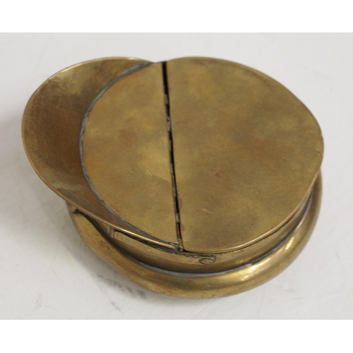 233 - Trench art (?) - GWR uniform cap fashioned from brass, has hinged lid underneath (ashtray ?), hinge ... 