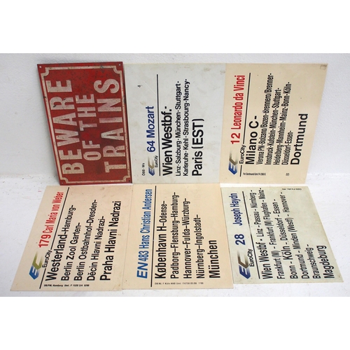 245 - Quantity of plastic overseas double sided train destination carriage boards as per images & modern B... 