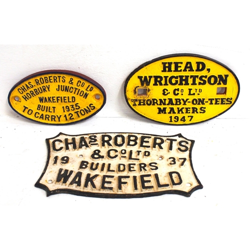 249 - Selection of C/I wagon plates - Chas Roberts 12T 1935, Head Wrightson 1947, Chas Roberts 1937, all r... 