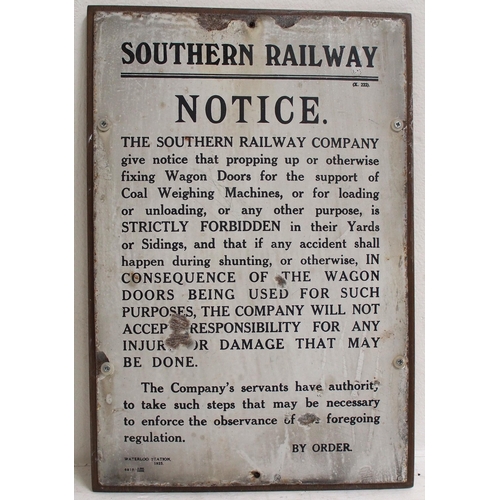 273 - Southern Railway enamel Notice Propping up Wagon Doors etc, dated 1925, 11¾