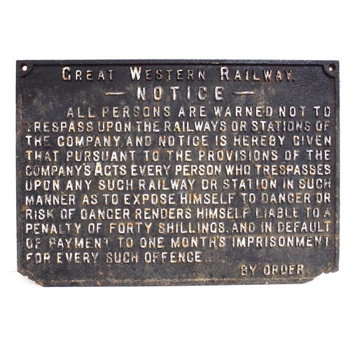 299 - Great Western Railway C/I trespass notice (TPGW702) 29 3/8