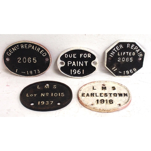 325 - Selection of C/I carriage/wagon plates - LMS 1937, LMS Earlestown 1916 (re-plated), Due for Paint 19... 