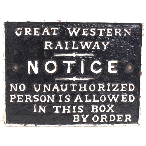 340 - Great Western Railway C/I signal box door plate, rarer version with 