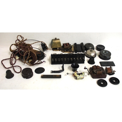 356 - Quantity of telephone/GPO spares including brass turnscrews, bells, diaphragms, handset, switches, b... 