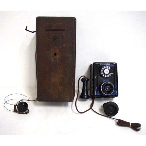 360 - American wall telephones - wooden cased paper label stating as originating from Grand Central Statio... 