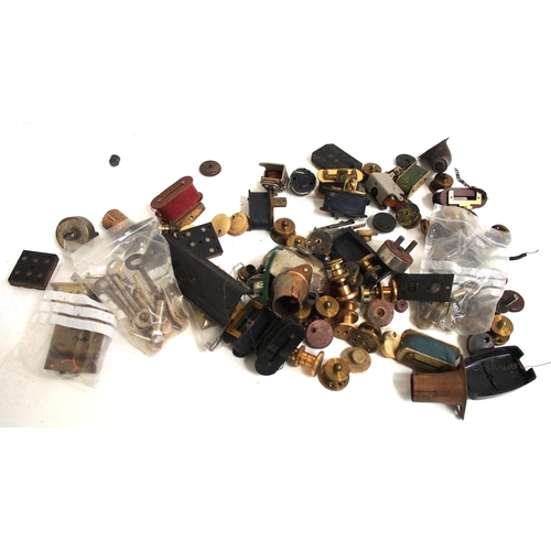 363 - Quantity of telephone & signal instrument spares including Spagnoletti key pegging caps, bulbs, lens... 