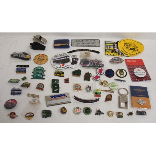 366 - Selection of lapel badges, two pea whistles etc. (Dispatch by Mailboxes/Collect from Banbury Depot)