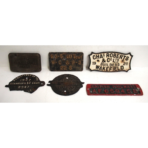 374 - Selection of rolling stock plates - Chas Roberts 1928, dimension plate, Container plate AF 65945B, B... 