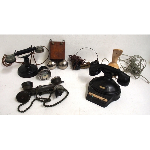 376 - Miscellaneous telephone items - aged handset, incomplete later one, wall bell set, American Ericofon... 