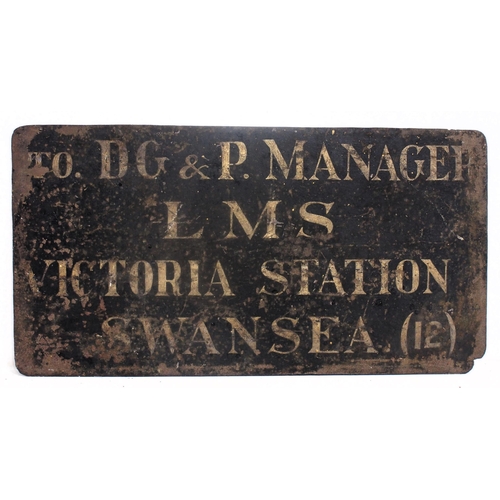 411 - London Midland & Scottish Rly steel reversible carriage/wagon board - 