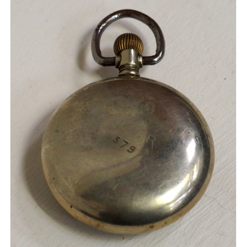 429 - Taff Vale Railway (?) pocket watch No 379 top wound second hand dial, TVR appears to be scratched in... 