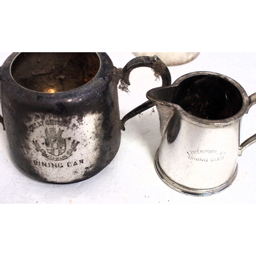 466 - Selection of railway silverware - Pullman hot water jug, Liverpool St Dining Club cream jug, GCR Din... 