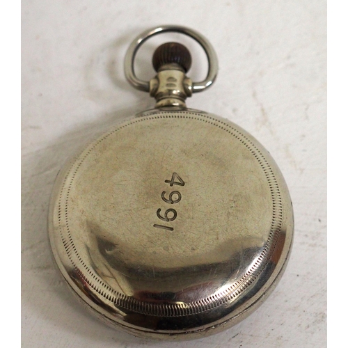 502 - GWR pocket watch No 4991, screw back, movement by Buren Swiss 7 Jewels, porcelain face marked GWR 49... 