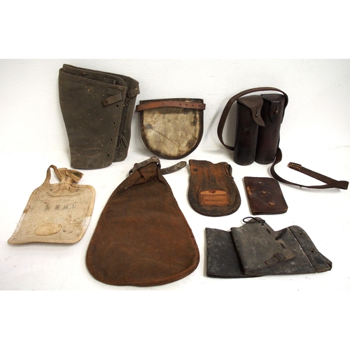 514 - Miscellaneous leather/canvas items - North Eastern Railway leather belt mounted detonator canisters,... 