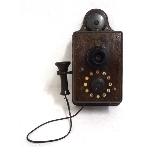 526 - Great Western Railway 8 way signal box telephone, early substantial wall phones with separate ear pi... 