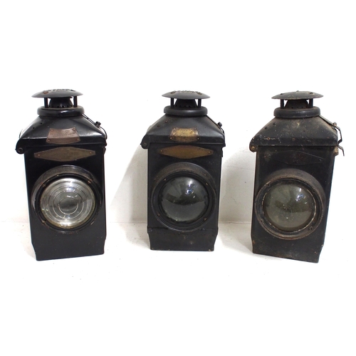 530 - London Midland Scottish Rly/BR(M) Adlake signal lamps, two LMS, two with internal reservoirs, good c... 