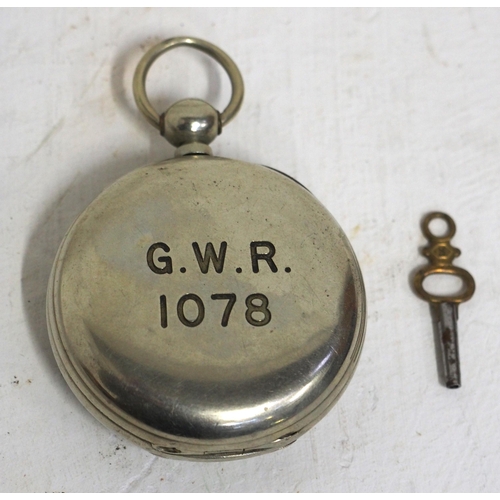 531 - GWR pocket watch rear engraved G.W.R 1078, key wound (present) movement by Skarratt & Co of Worceste... 