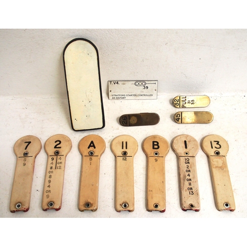 554 - Quantity of mainly British Railways LMR signal box lever & back plates as per images. (Dispatch by M... 