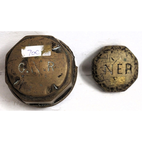 578 - Railway cartage brass wheel hubs - Great Northern Railway, North Eastern Railway. (2) (Postage Band:... 