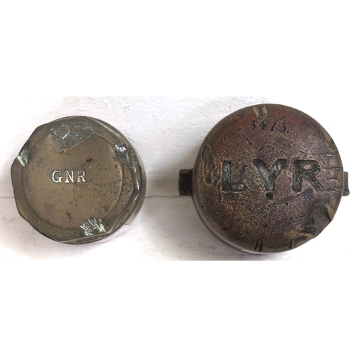 597 - Railway cartage brass wheel hubs - Great Northern Railway, Lancashire & Yorkshire Railway. (2) (Post... 