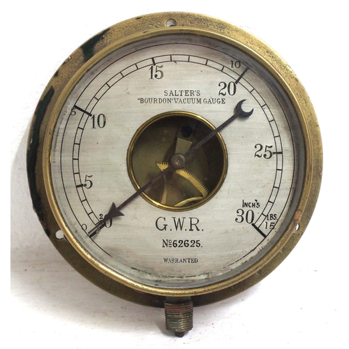 598 - Great Western Railway early brass cased Vacuum gauge by Salters, 6