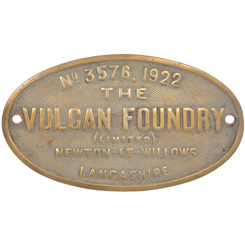 76 - Worksplate, VULCAN FOUNDRY, 3576, 1922, from 5ft 6ins gauge 2-6-0T new to Bombay Port Trust No A31. ... 