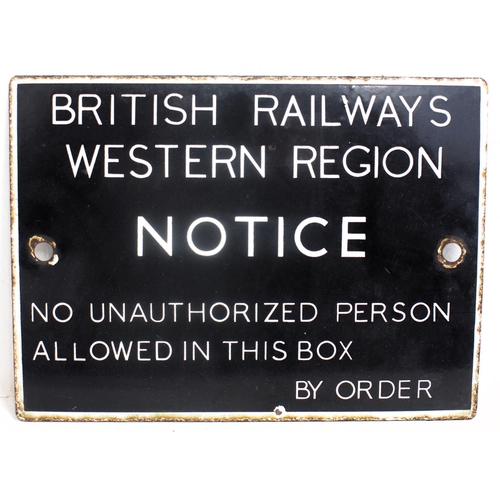 78 - British Railways (Western) enamel signal box doorplate, good condition, noted on rear ex Leamington ... 