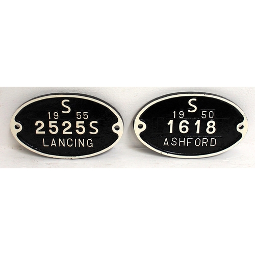 82 - British Railways (Southern) C/I wagonplates - S 1955 2525S LANCING, S 1950 1618 ASHFORD, original ba... 