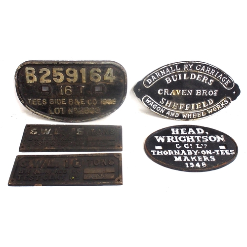 1016 - Cast iron wagonplates - B259164 16T TEES SIDE B&E 1956, HEAD WRIGHT 1948, DARNALL RY C&W WHEEL WORKS... 