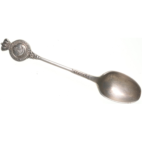 1055 - Silver spoon, NORTH WESTERN RAILWAY VOLUNTEER RIFLES, (India) the handle incorporating bugle and cro... 