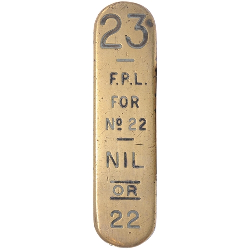 1071 - GWR signal lever plates, wording includes DISC, FPL, Up Main Facing, Down Main Starting, lengths 3¾