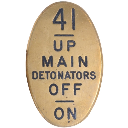 1073 - GWR signal lever plates, UP AND DOWN MAIN DETONATORS 7, 41, engraved brass, 3