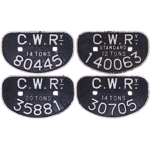 1091 - GWR D wagonplates, 12, 14, 14 and 20 Tons. (4)