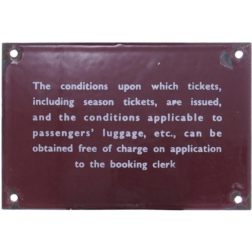 1095 - BR(M) notice, CONDITIONS OF TICKET ISSUE, chips at screw holes, otherwise fine, enamel, 6