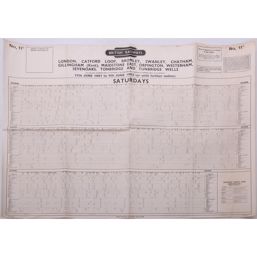 1124 - BR(S) poster timetable, London-Tunbridge Wells 1961-1962, Mondays-Fridays, Saturdays (No 10C and 11C... 