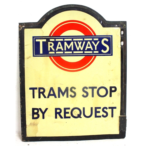 1151 - Tramways double sided enamel Tram Stop sign, one side restored the second as per image, 13½