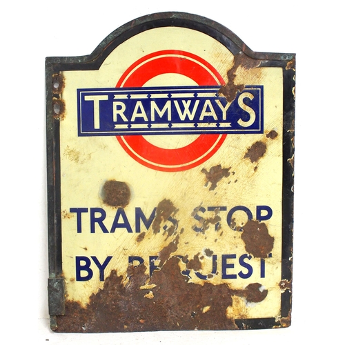 1151 - Tramways double sided enamel Tram Stop sign, one side restored the second as per image, 13½