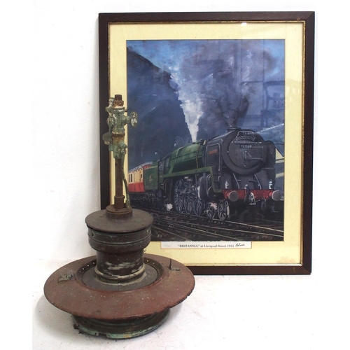 1171 - Sugg gas lamp head (requires attention), framed & glazed print of 70000 by K Adams, signed by R Ridd... 