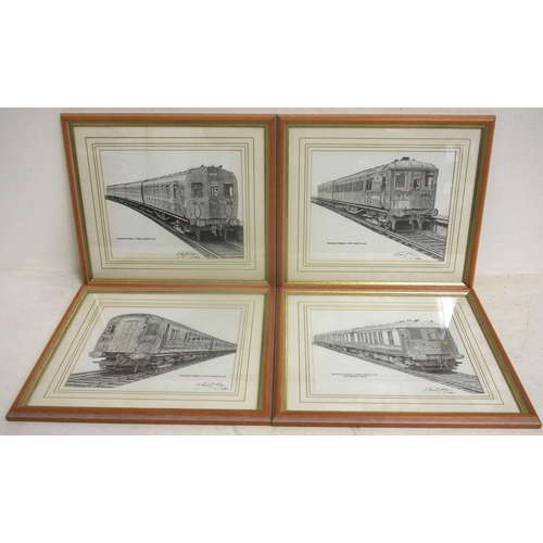 1184 - Four David Maxey (signed) pencil drawing prints of Southern Region electric units, 14½