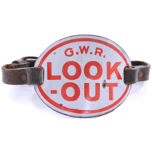 1190 - Badges, GWR Look Out armband, SR Folkstone Marine Dept Porters check, BR(M) Porter totem badge (Gaun... 