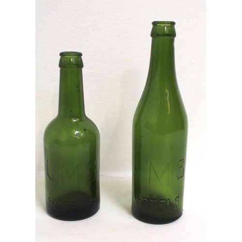 603 - London Midland & Scottish Railway Hotels green glass beer bottles - two different styes, Darlington ... 