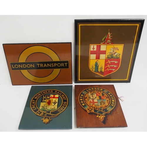 Mounted coats of arms -"Central London Railway", "North London Railway", "Great Northern Railway Board", "London Transport", all in good condition. (4) (Dispatch by Mailboxes/Collect from Banbury Depot)