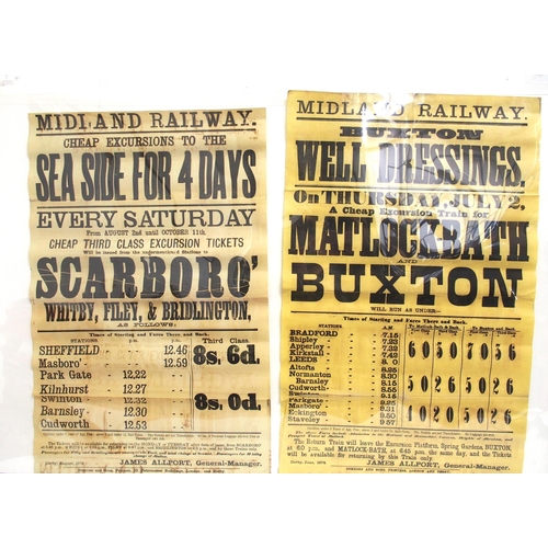 616 - Midland Railway rolled letterpress posters - Scarboro' Whitby, Filey & Bridlington August 1873, Buxt... 