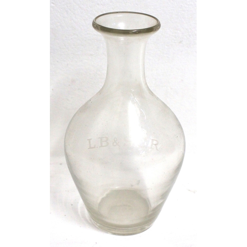 637 - London Brighton & South Coast Railway glass carafe, stands 9