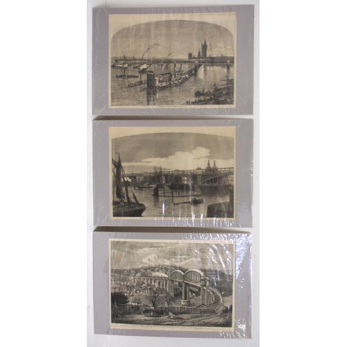 663 - Mounted 19C black & white prints of Royal Albert Bridge, Victoria Rly Bridge Pimlico, Charing Cross ... 