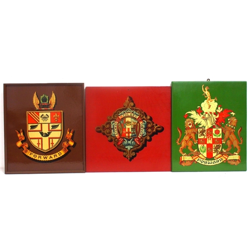 671 - Mounted coats of arms - Great Central, London North Eastern, Midland Railway, all in good condition.... 